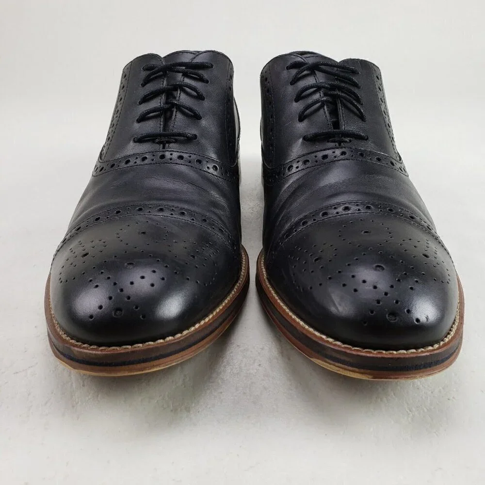 Johnston Murphy Conard Leather Oxford Mens 13 Black Brogue Cap Toe Dress Shoe